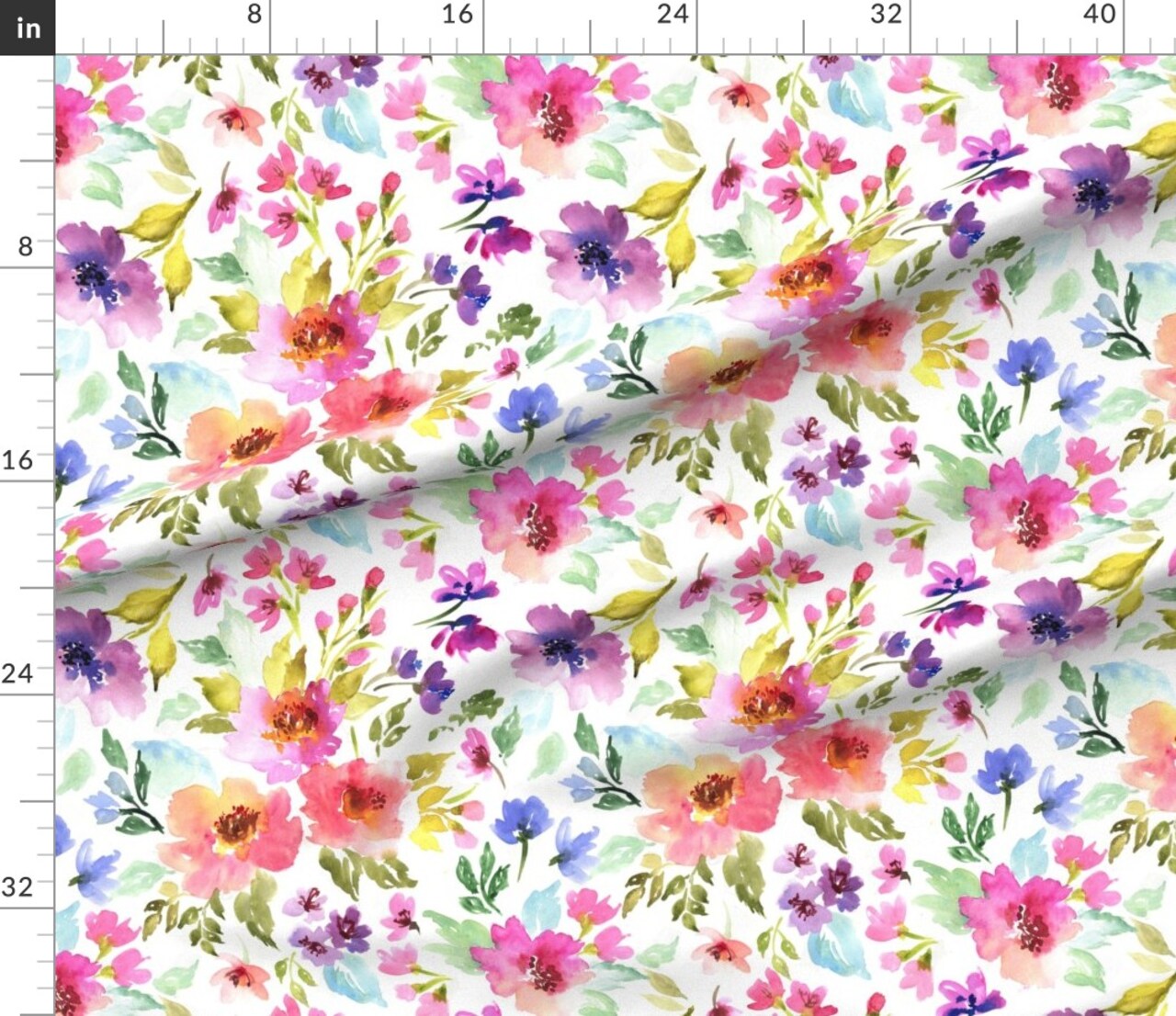 Flower Colorful Flowers Floral Watercolor Large Girl Custom Printed Fabric by Spoonflower Various Fabrics by the Yard or Fat Quarter
